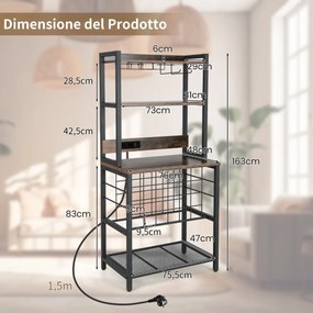 Garrafeira industrial com 4 Estantes para 24 Garrafas Bar doméstico com 2 tomadas e 2 portas USB 76 x 48 x 162,5 cm Castanho