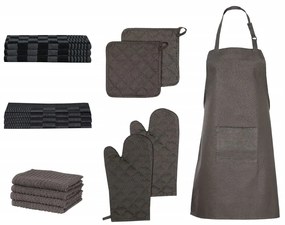 Conj. panos de cozinha c/ luvas e pegas 15 pcs algodão preto