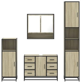 4 pcs conj. móveis casa banho derivados madeira carvalho sonoma