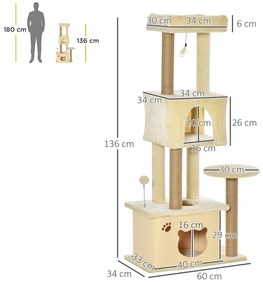 PawHut Árvore Arranhador para Gatos Centro de Atividades com Plataform