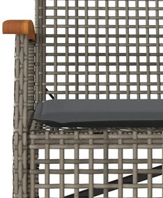3 pcs conjunto de jantar p/ jardim c/ almofadões vime PE cinza