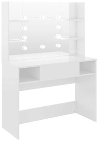 Mesa de maquilhagem c/ LEDs 100x40x135 cm MDF branco brilhante