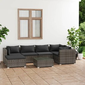 vidaXL 7 pcs conjunto lounge de jardim c/ almofadões vime PE cinzento