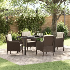 vidaXL Conjunto de Jantar de Jardim de 5 Peças com Almofadas Castanhas de Vime PE