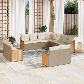 11 pcs conjunto sofás de jardim c/ almofadões vime PE bege