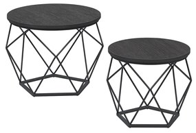 Conjunto de duas mesas de apoio redondas em estilo moderno. | VASAGLE | 50 x 50 x 40,6 cm | preto | LET040B22.