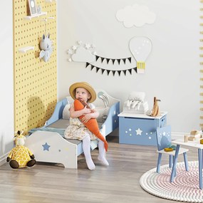 Cama para Crianças 143x74x59 cm (COLCHÃO NÃO INCLUIDO) Cama Infantil com Desenho em Estrelas Carga 50 kg para Dormitório Azul e Branco