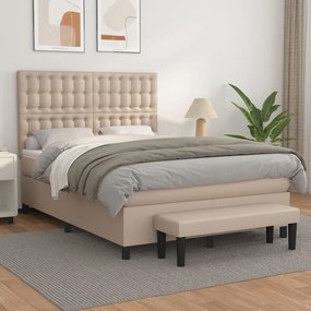 vidaXL Cama com molas/colchão 140x200 cm couro artificial cappuccino