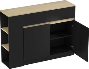 HOMCOM Aparador de Cozinha com Armário, 2 Gavetas, 3 Prateleiras Abertas, 2 Portas e Prateleira Ajustável, 110x29,5x82 cm, Preto | Aosom Portugal