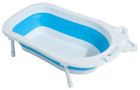 HomCom Banheira para Bebé Portátil Dobrável e Segura - Material: PP + TPE - Cor: Branco e Azul - 89 x 53,5 x 38 cm