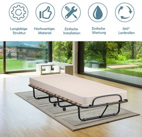 Cama dobrável cama extra com colchão de luxo 200 x 90 x 41 cm Bege Fabricado na Itália