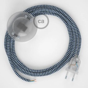 Cabo para candeeiro de chão, RZ12 ZigZag Azul Seda Artificial 3 m.  Escolha a cor da ficha e do interruptor. - Transparente