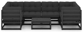 7 pcs conjunto longue jardim c/ almofadões pinho maciço preto
