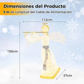 Anjo pré-iluminado Decoração de Natal artificial com 100 luzes LED 4 estacas de solo para jardim