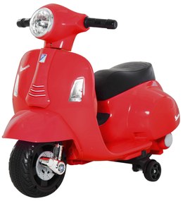 HOMCOM Mota elétrica para crianças com licença acima de 18 meses com faróis buzina e 4 rodas licenciadas 66,5x38x52 cm Vermelho