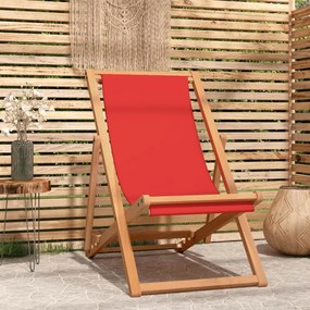 Cadeira de praia dobrável madeira de teca maciça vermelho