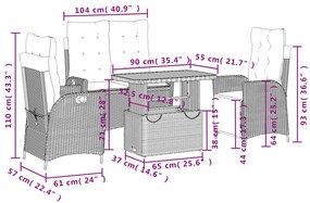 4 pcs conjunto de jardim p/ jardim c/ almofadões vime PE preto