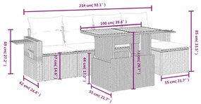 6 pcs conjunto sofás de jardim com almofadões vime cinzento
