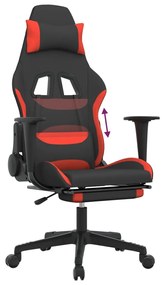 Cadeira Gaming Reclinável com Apoio de Pés em Tecido - Preto e Vermelh