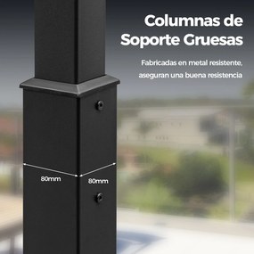 Pérgula jardim com toldo retrátil 310 x 310 cm, colunas metálicas de alta resistência, Bege + Preto