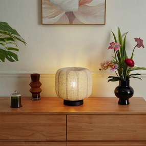 Candeeiro de mesa Japandi preto com abajur de linho bege 27cm - Nami