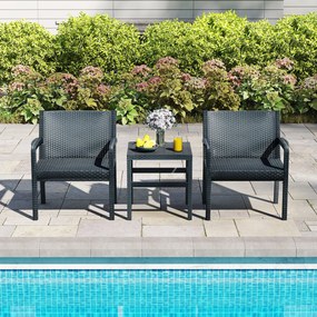 Conjunto de 2 espreguiçadeiras com encosto ajustável, plástico, espreguiçadeira de jardim resistente às intempéries, preta