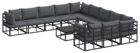 vidaXL Conjunto de Sofá de Jardim com almofada 12 pcs Preto Alumínio