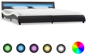 Estrutura cama c/ LEDs 180x200cm couro artificial preto/branco