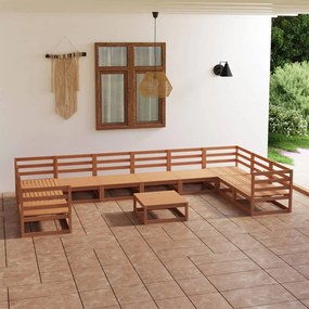 11 pcs conjunto lounge de jardim pinho maciço