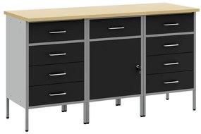 Conjunto de Armários de Trabalho VidaXL 3 Peças Preto e Cinza em Madei