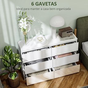 Cómoda com 6 Gavetas de Madeira Cómoda de Dormitório Cómoda Branca par