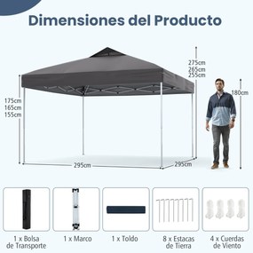 Tenda dobrável 295 x 295 cm para jardim, feiras, eventos com bolsa de transporte teto ventilado Cinzento