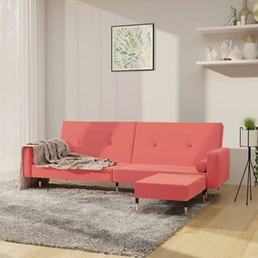 3080528 vidaXL Sofá-cama de 2 lugares com apoio de pés veludo rosa