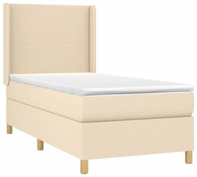 Cama box spring c/ colchão e LED 90x190 cm tecido cor creme