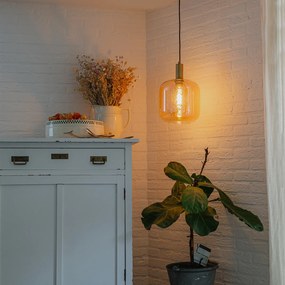 Candeeiro de suspensão design preto com latão e vidro âmbar - Zuzanna Design