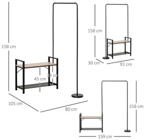 Conjunto Promise - Cabide Ajustável, Sapateira e Banco - Design Indust