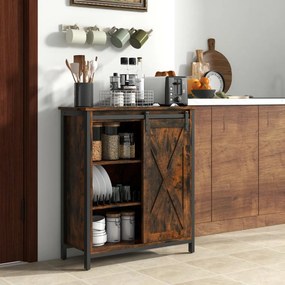 Aparador “Toscana” Estilo Rústico com Porta de Correr e Estantes Ajust