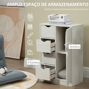 Armário de Sala de Estar Aparador Auxiliar com 4 Gavetas 1 Armário e Prateleira Inferior Móvel de Armazenamento 54x29x83cm Branco