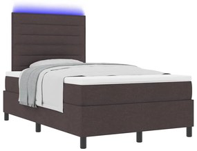 Cama Box com Colchão e Luz LED - Castanho Escuro, 120x200 cm Tecido