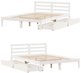 Cama sem colchão 160x200 cm madeira de pinho maciça branco