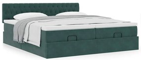 Estrutura de cama otomana com colchão verde escuro Veludo