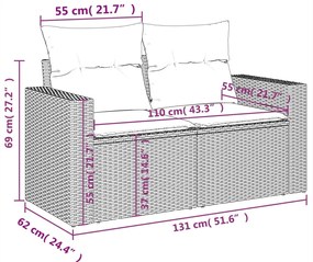 11 pcs conjunto sofás de jardim c/ almofadões vime PE cinzento