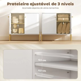 Aparador Moderno de 2 Portas Prateleiras Ajustáveis Bancada com Efeito Mármore e Pés de Aço 80x39,1x76 cm Branco