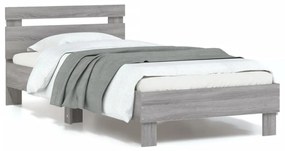 vidaXL Estrutura de cama c/ cabeceira/luzes LED 90x200 cm cinza sonoma