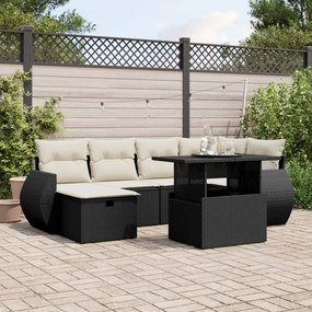 7 pcs conjunto de sofás p/ jardim c/ almofadões vime PE preto