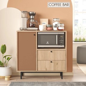 Aparador de cozinha "Toledo" - Carvalho e Nogueira Vermelho - 88x85x35