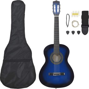 vidaXL 8 pcs conjunto guitarra clássica para iniciantes 3/4 36" azul