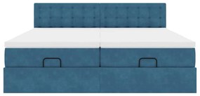 Estrutura cama otomana colchões 180x200 cm veludo azul escuro