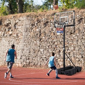 Cesto de basquetebol de exterior com altura ajustável (290-365 cm), rodas móveis, poste dobrável e base recheável para jovens e adultos Preto