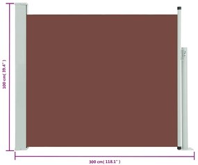 Toldo lateral retrátil para pátio 100x300 cm castanho